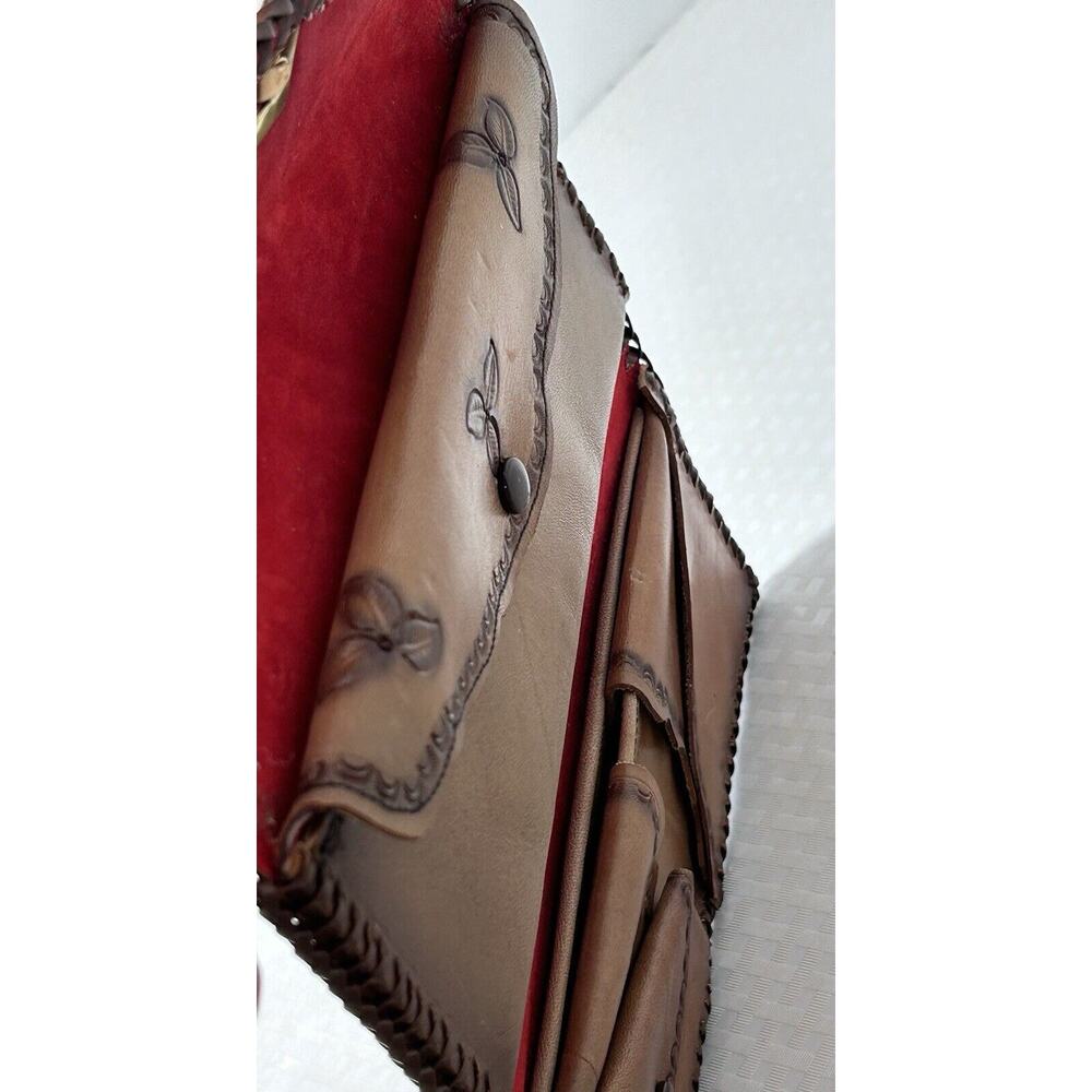 Vintage Crafted Hand Tooled Leather Brown Tan/2 tone Floral Personalized Wallet - Picture 7 of 11